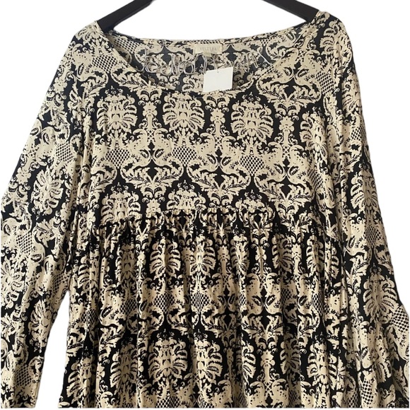 Velzera Black Damask Bell-Sleeve Bohemian Pattern Midi Dress Women’s Size L - Picture 10 of 16